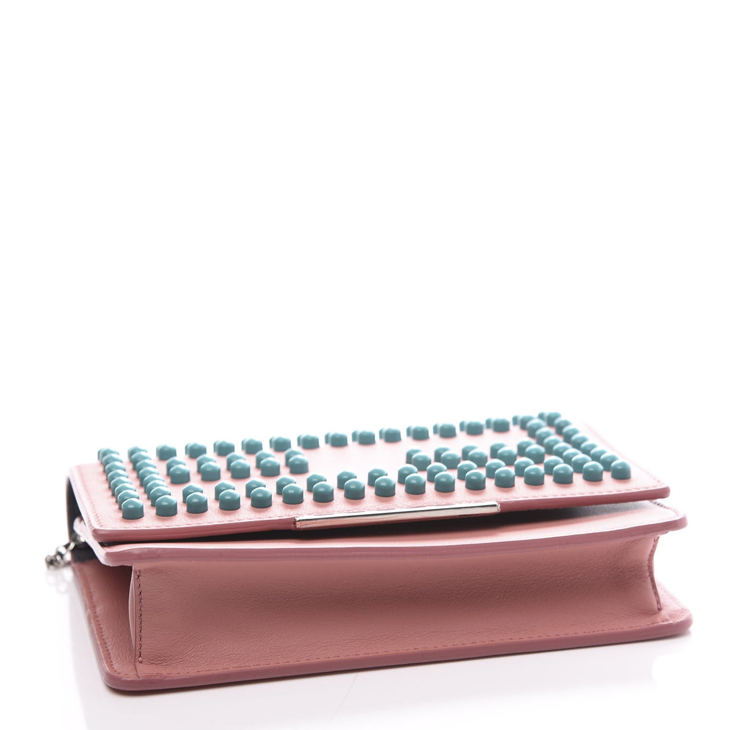 Vitello Studded Tube Wallet on Chain Pink