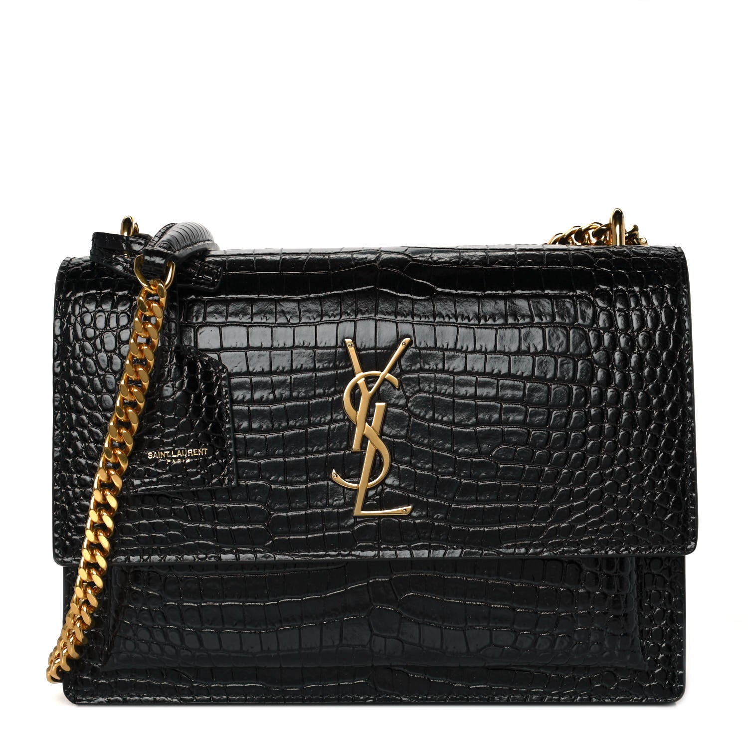 Saint Laurent Calfskin Crocodile Embossed Medium Monogram Sunset Black 1 of 7