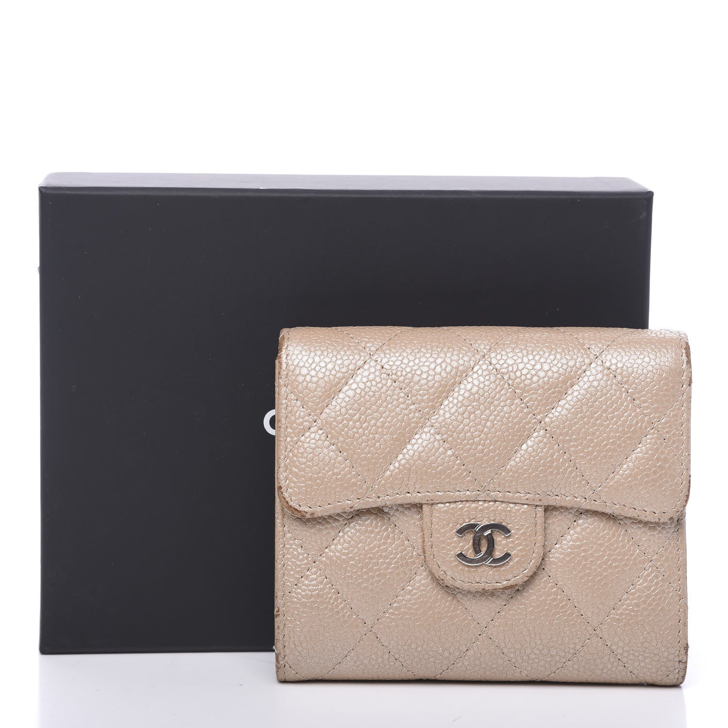 Chanel Iridescent Caviar Quilted Flap Card Holder Wallet Beige 13 of 13