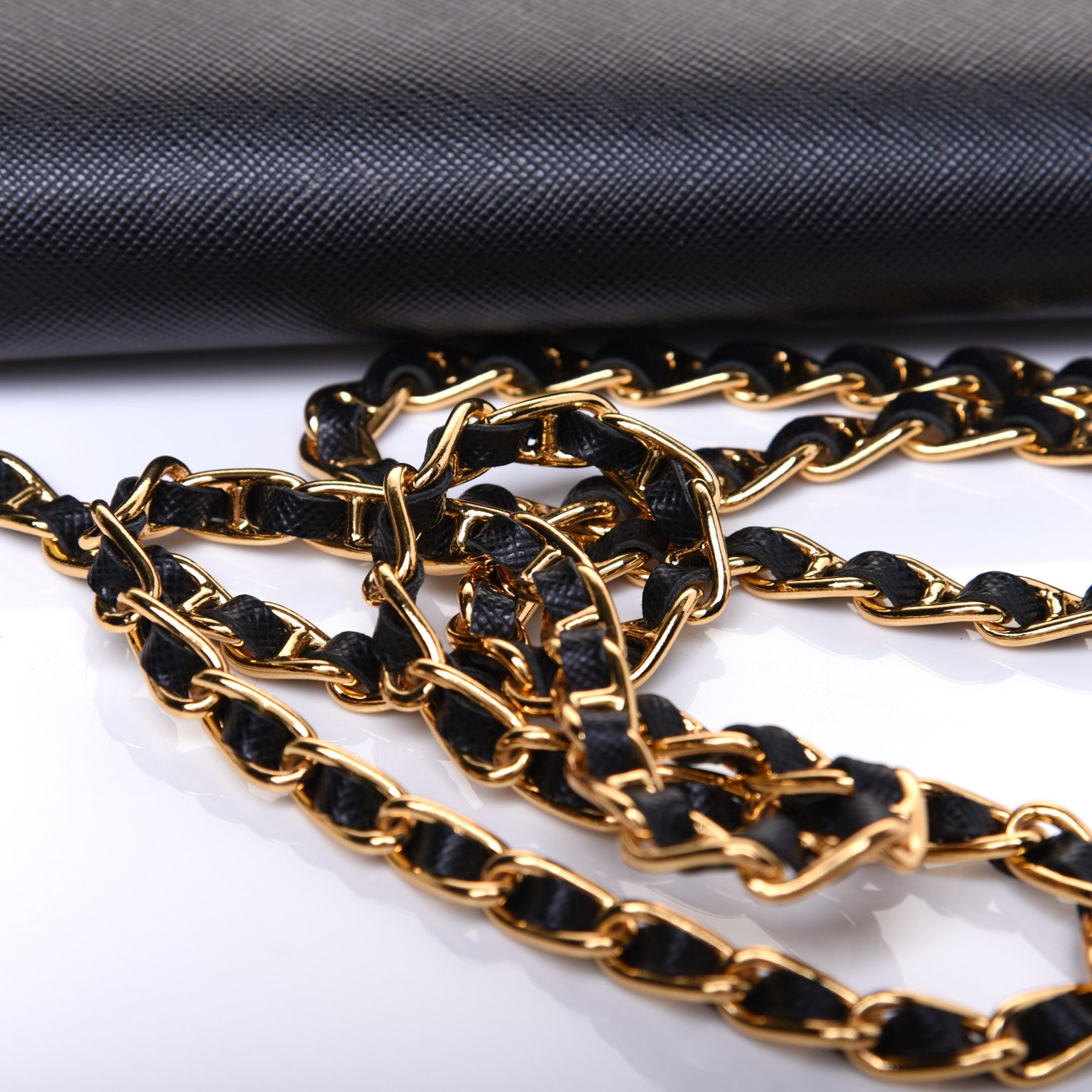 Prada Saffiano Metal Oro Chain Wallet Black 12 of 13
