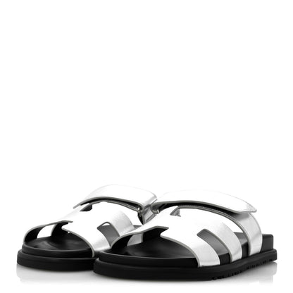Hermes Metallic Goatskin Womens Chypre Sandals 38 Argent 4 of 10