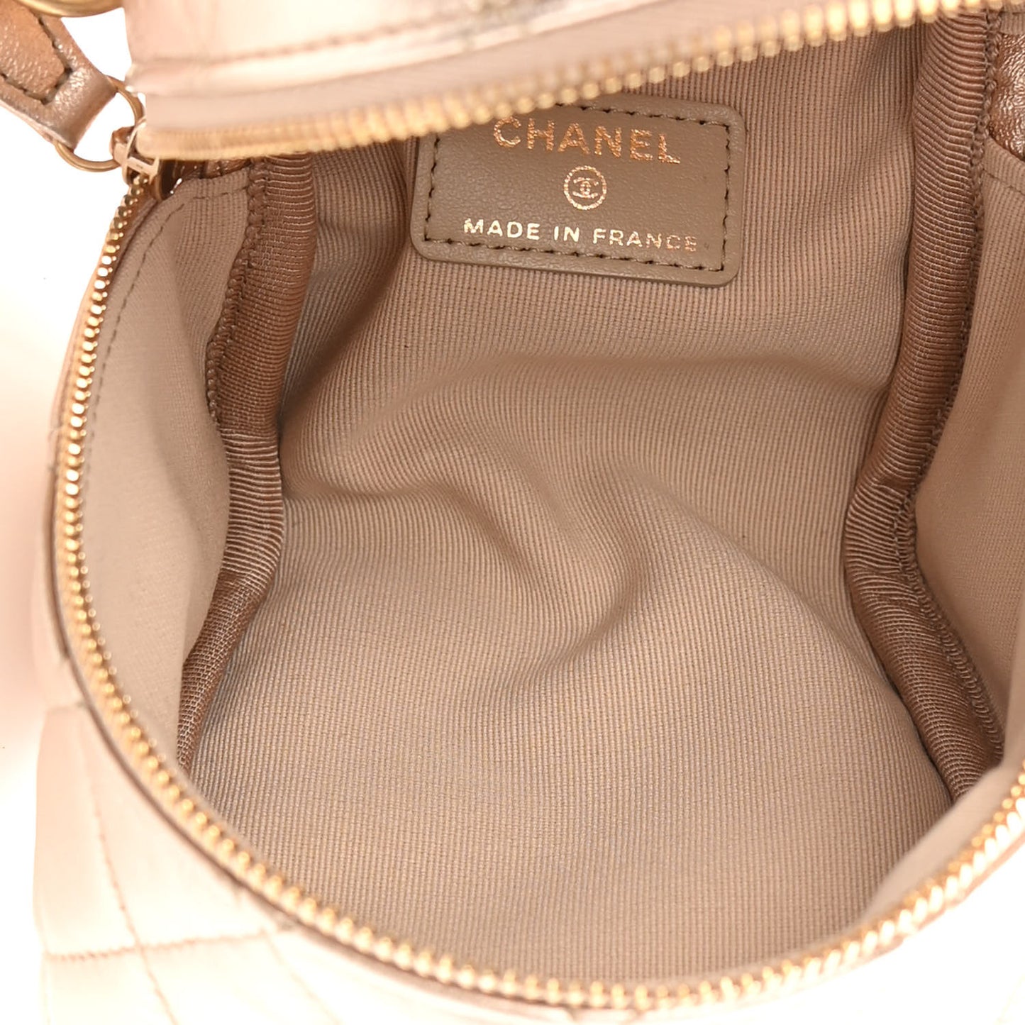 Metallic Lambskin Quilted Cube Chain Wristlet Case Gold