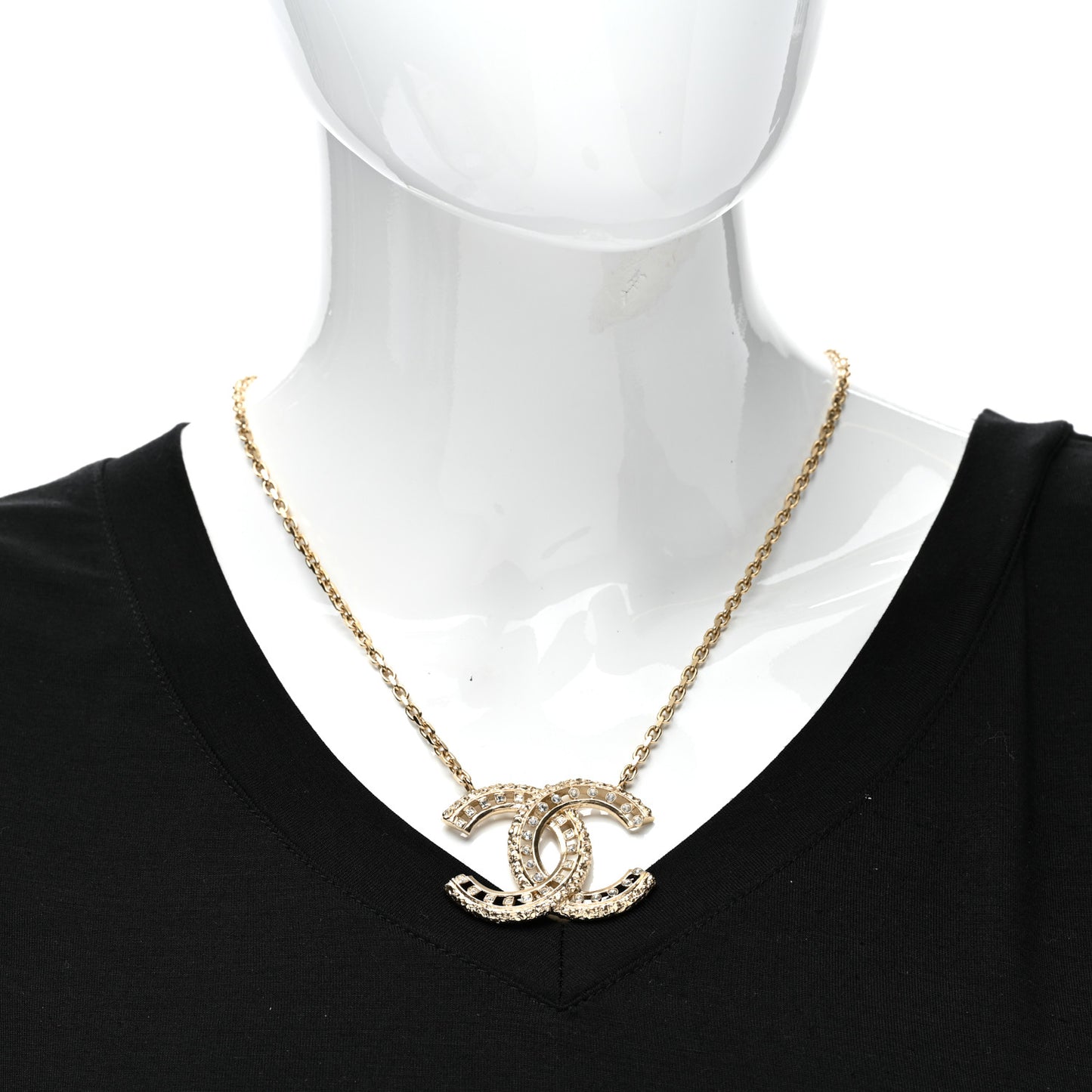 Crystal Textured CC Necklace Gold
