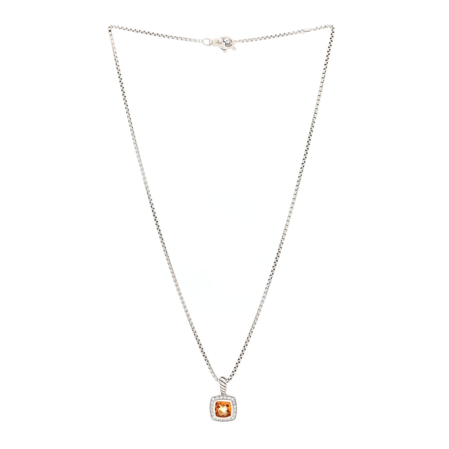 Sterling Silver Diamond Citrine 7mm Petite Albion Pendant Necklace