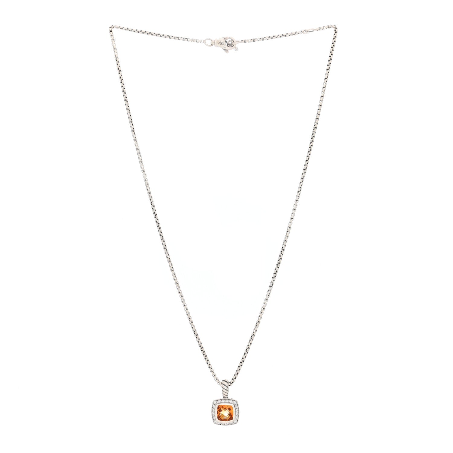 David Yurman Sterling Silver Diamond Citrine 7mm Petite Albion Pendant Necklace 3 of 4