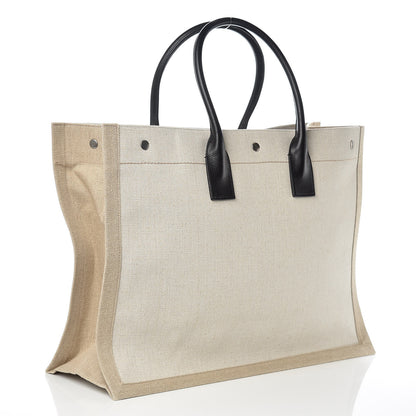 Saint Laurent Linen Calfskin Rive Gauche Tote Optic White 3 of 9
