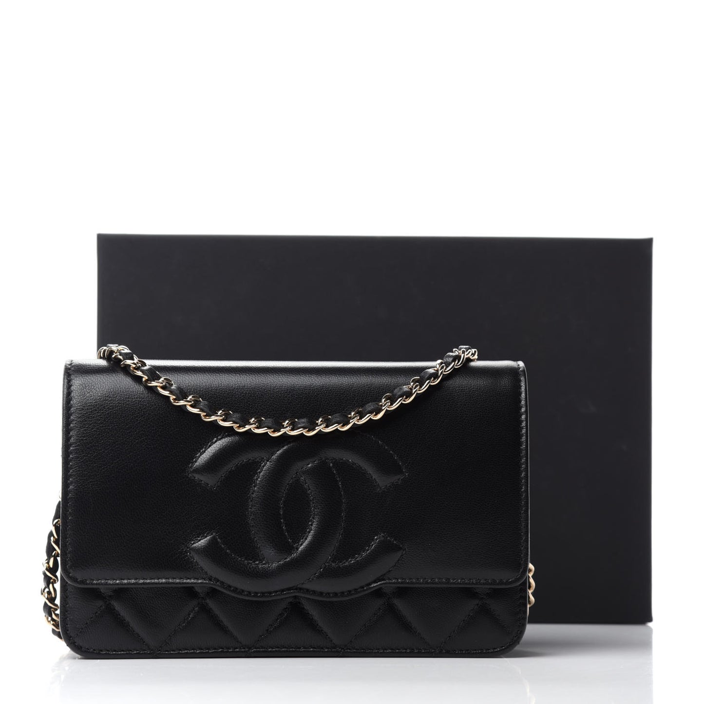 Goatskin Quilted Timeless CC Wallet On Chain WOC Black