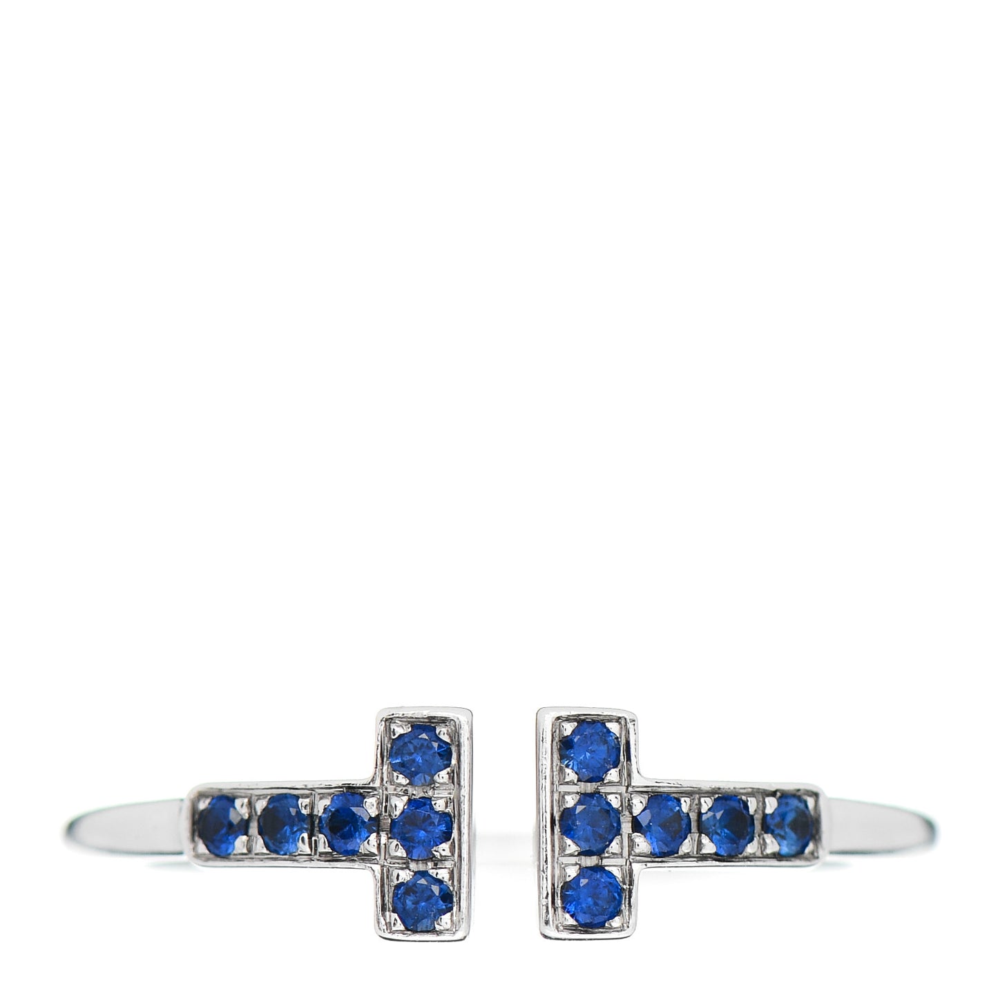 18K White Gold Blue Sapphire T Wire Ring 56 7.5