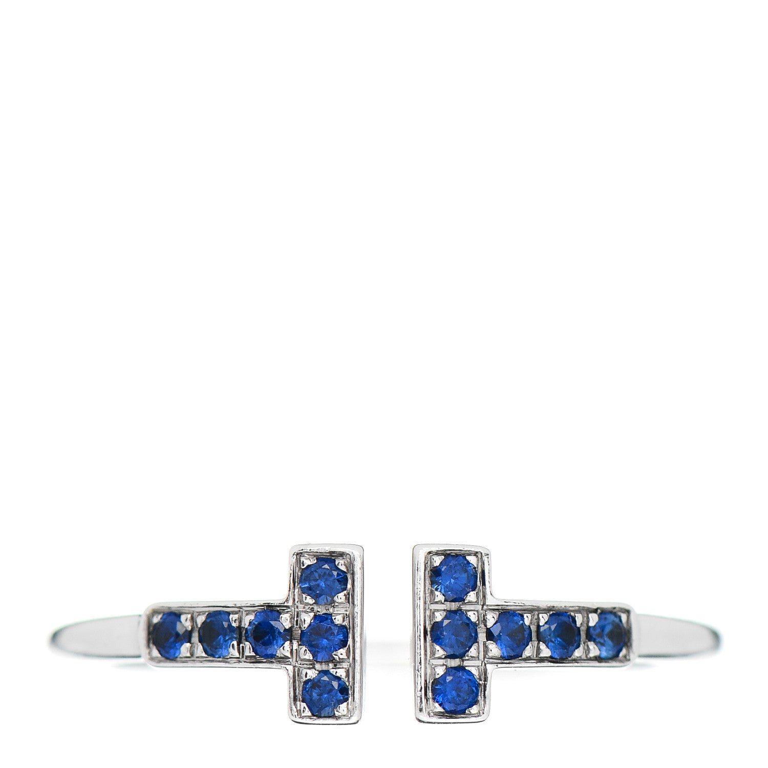 Tiffany 18K White Gold Blue Sapphire T Wire Ring 56 7.5 1 of 5