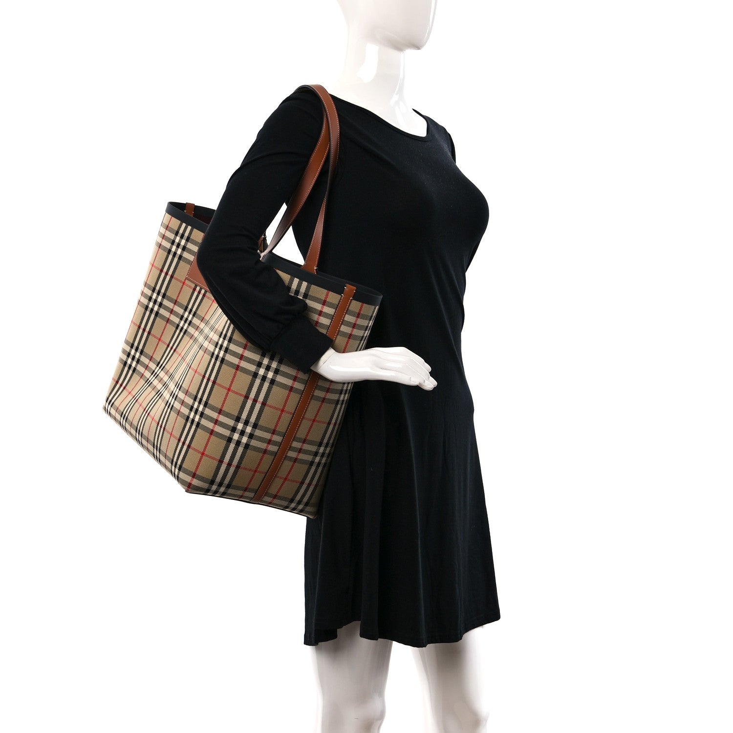 Burberry Cotton Vintage Check Medium London Tote Bag Briar Brown Black 2 of 11