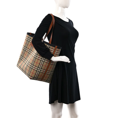 Burberry Cotton Vintage Check Medium London Tote Bag Briar Brown Black 2 of 11