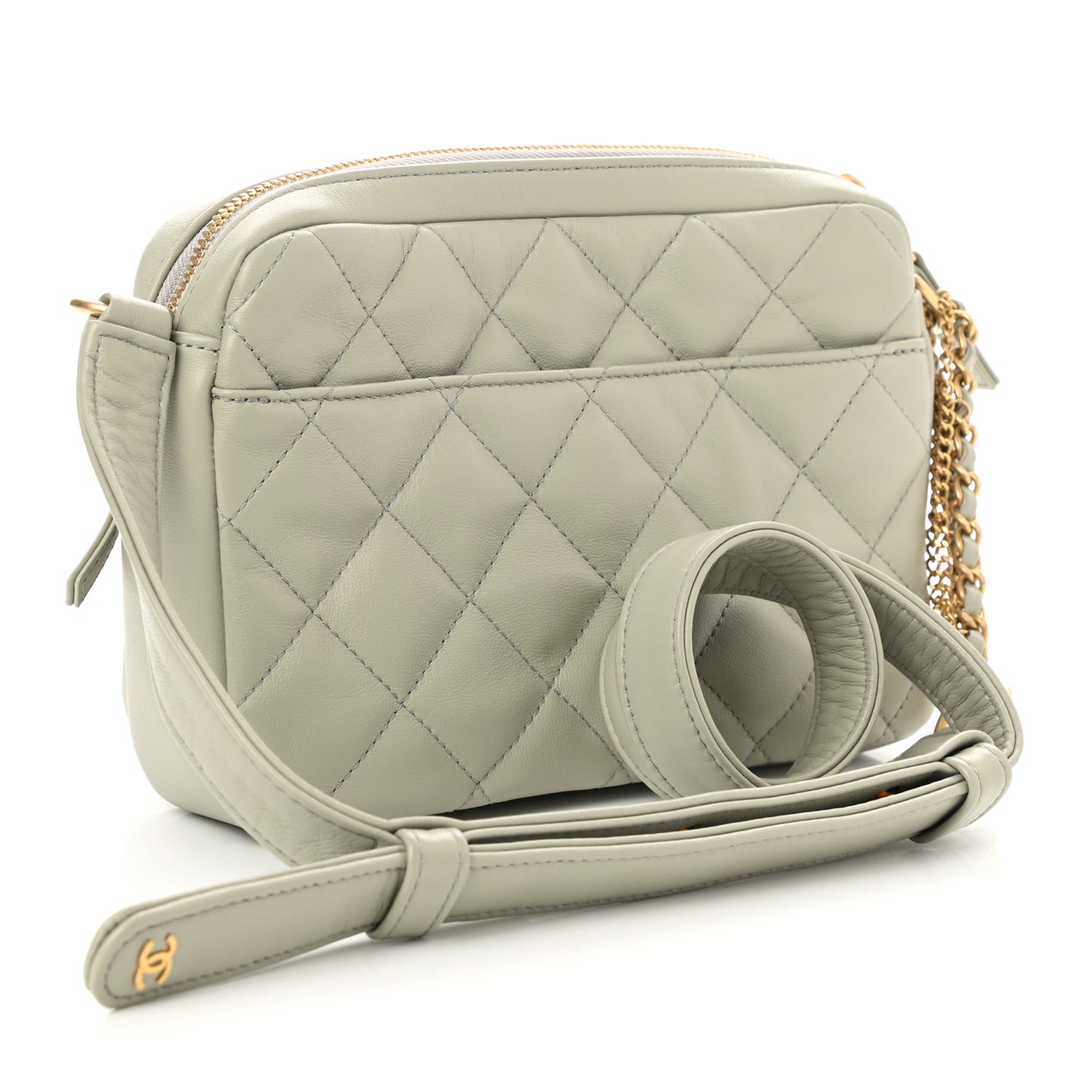 Calfskin Quilted Small Camera Case Grey