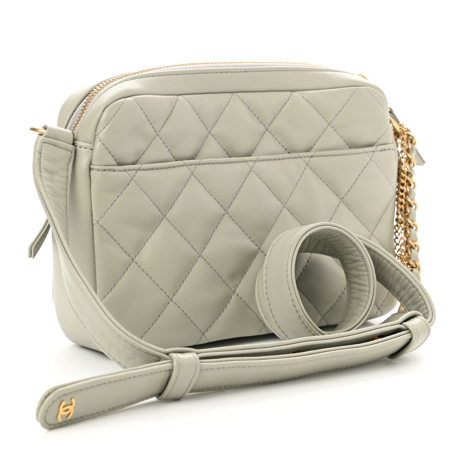 Chanel Calfskin Quilted Small Camera Case Grey 3 of 12