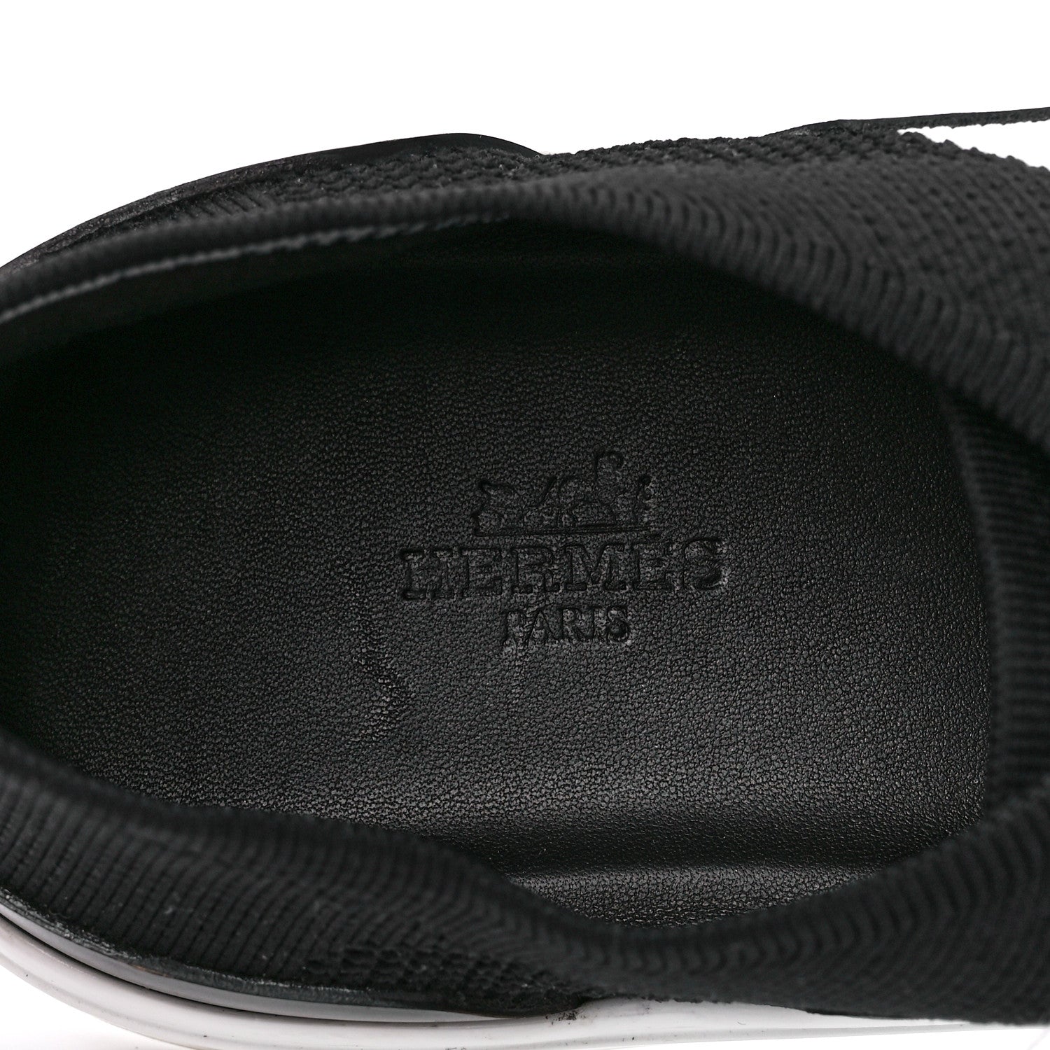 Hermes Knit Fabric Calfskin Deep Sneakers 39 Black White 7 of 9