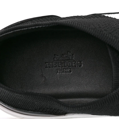 Hermes Knit Fabric Calfskin Deep Sneakers 39 Black White 7 of 9