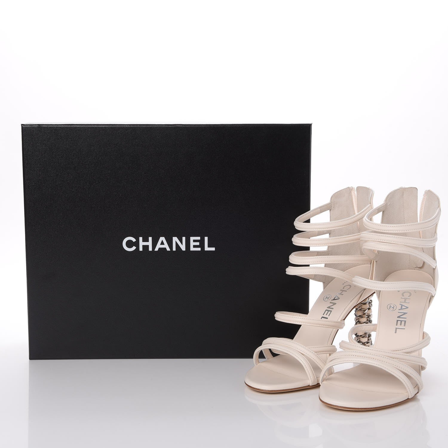 Chanel Calfskin CC Chain Sandals 37.5 White 9 of 9