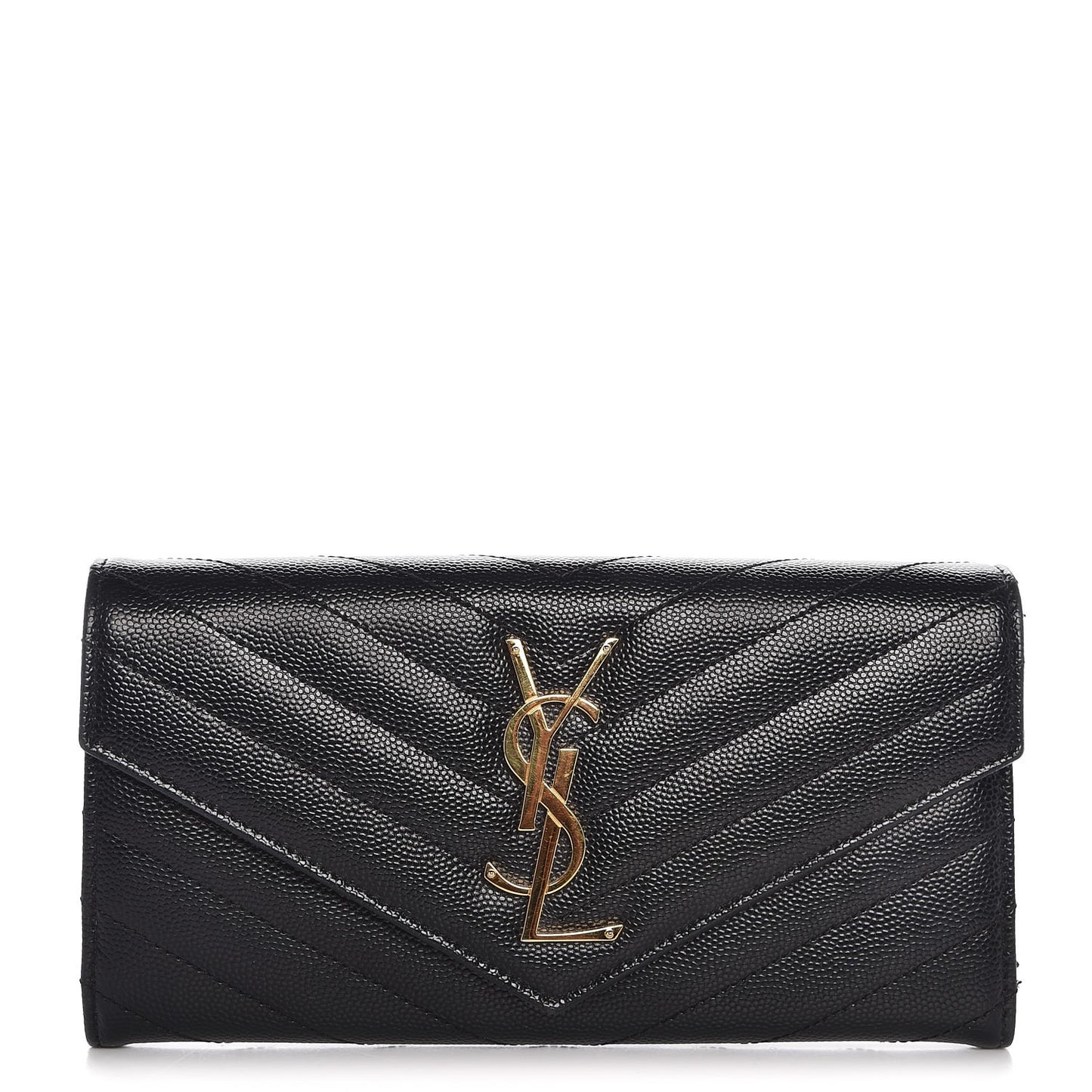 Grain De Poudre Matelasse Chevron Monogram Flap Wallet Black