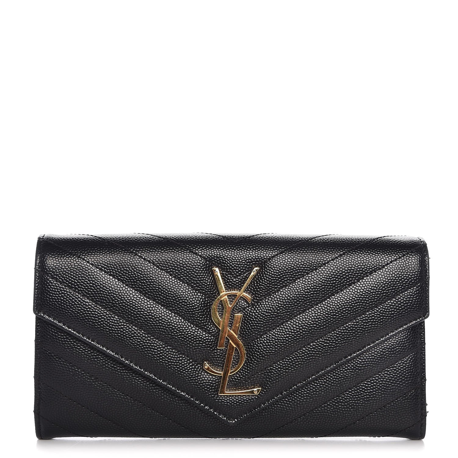 Saint Laurent Grain De Poudre Matelasse Chevron Monogram Flap Wallet Black 1 of 8