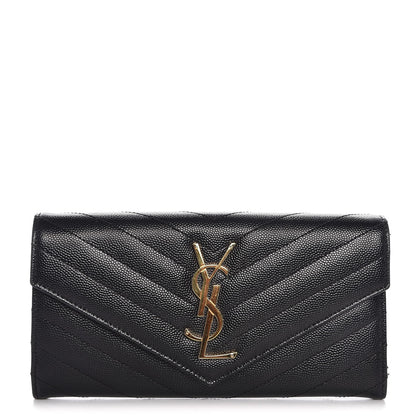 Saint Laurent Grain De Poudre Matelasse Chevron Monogram Flap Wallet Black 1 of 8