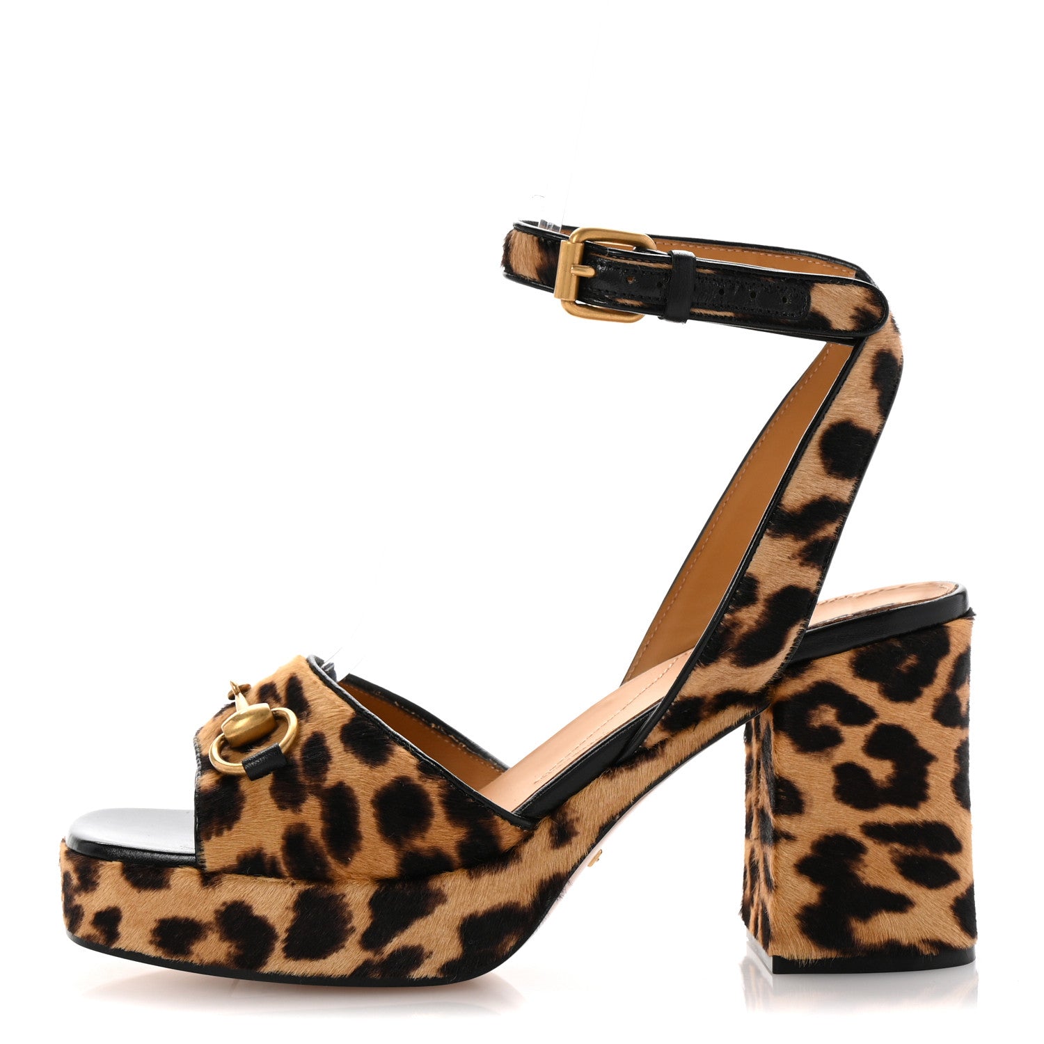 Gucci Calf Hair Leopard Print Horsebit 25/60mm Platform Sandals 37.5 Hazelnut Black 1 of 10