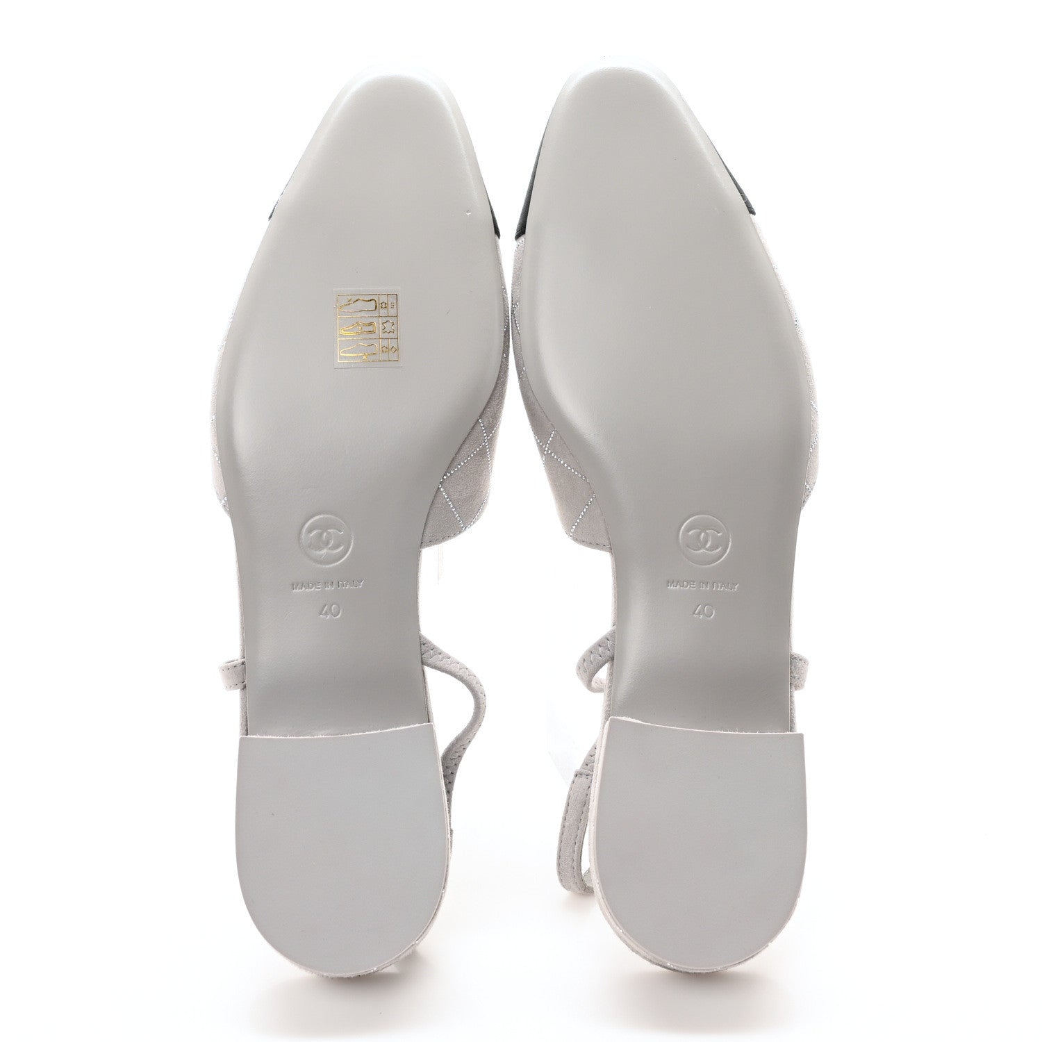 Chanel Suede Crystal Grosgrain Cap Toe CC Slingback Flats 40 Gray