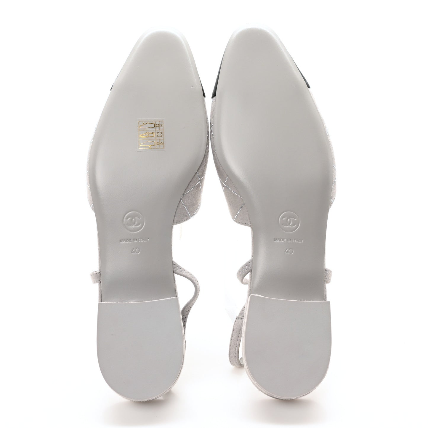 Suede Crystal Grosgrain Cap Toe CC Slingback Flats 40 Gray Silver Black