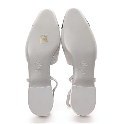 Chanel Suede Crystal Grosgrain Cap Toe CC Slingback Flats 40 Gray Silver Black 6 of 9