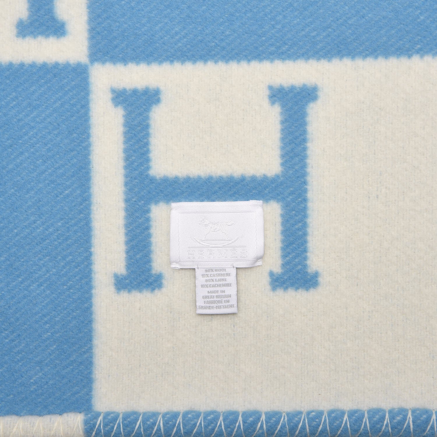 Hermes Wool Cashmere Avalon Baby Blanket Bleu Genievre White 4 of 4