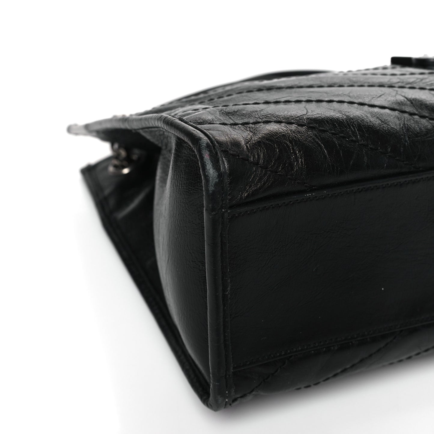 Crinkled Calfskin Matelasse Monogram Medium Niki Shopper Tote Black