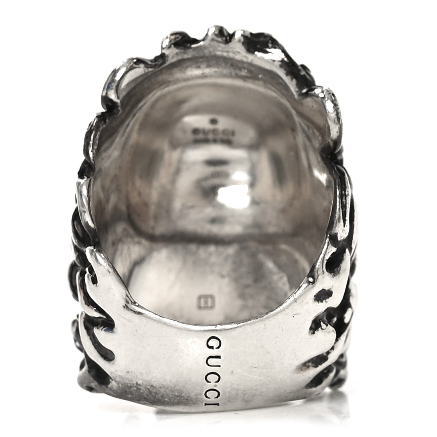 Gucci Metal Crystal Lion Head Ring  49 4.75 Black Aged Silver 3 of 4