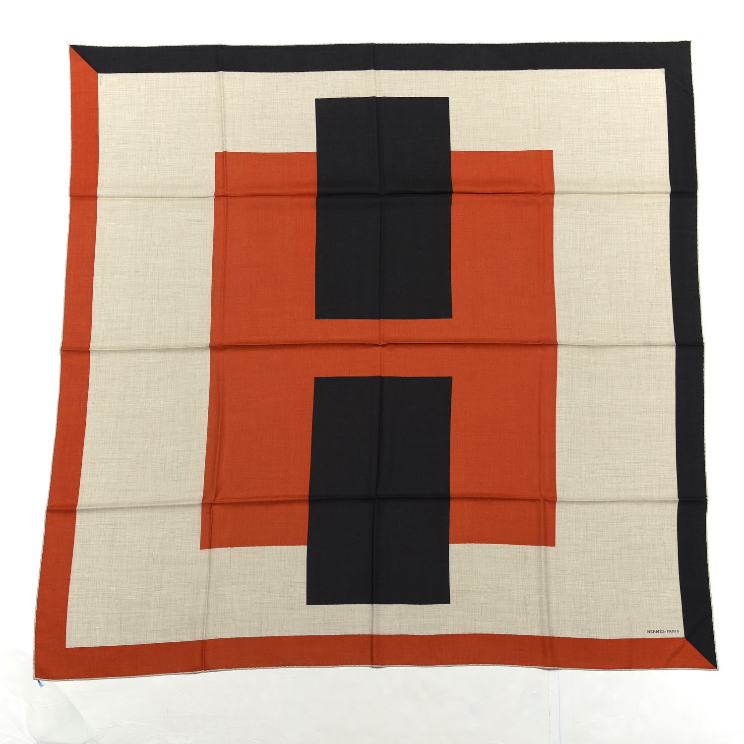 Hermes Cashmere Silk Encadre H Passant Giant Scarf 140 Gris Chine Rouge Black 1 of 4