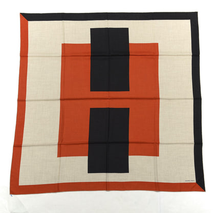 Hermes Cashmere Silk Encadre H Passant Giant Scarf 140 Gris Chine Rouge Black 1 of 4