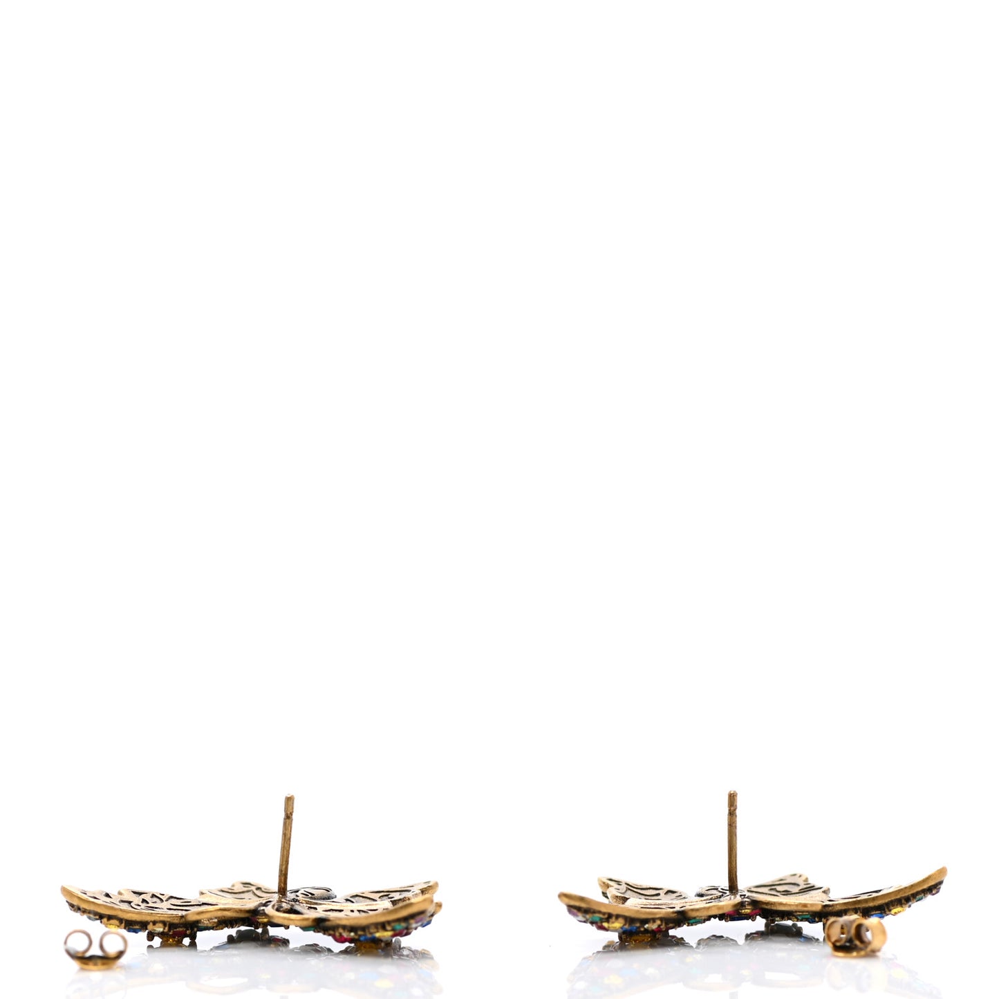 Metal Crystal Butterfly Stud Earrings Aged Gold Multicolor