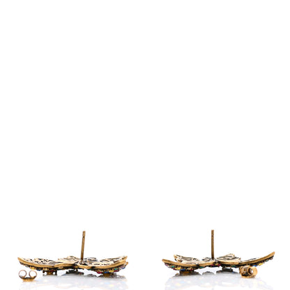 Gucci Metal Crystal Butterfly Stud Earrings Aged Gold Multicolor 3 of 4