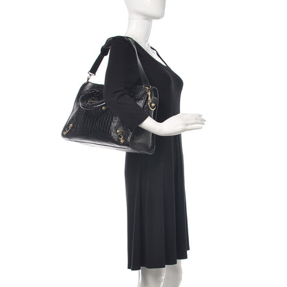 Balenciaga Calfskin Crocodile Embossed Giant 12 Gold Hardware City Black 2 of 10
