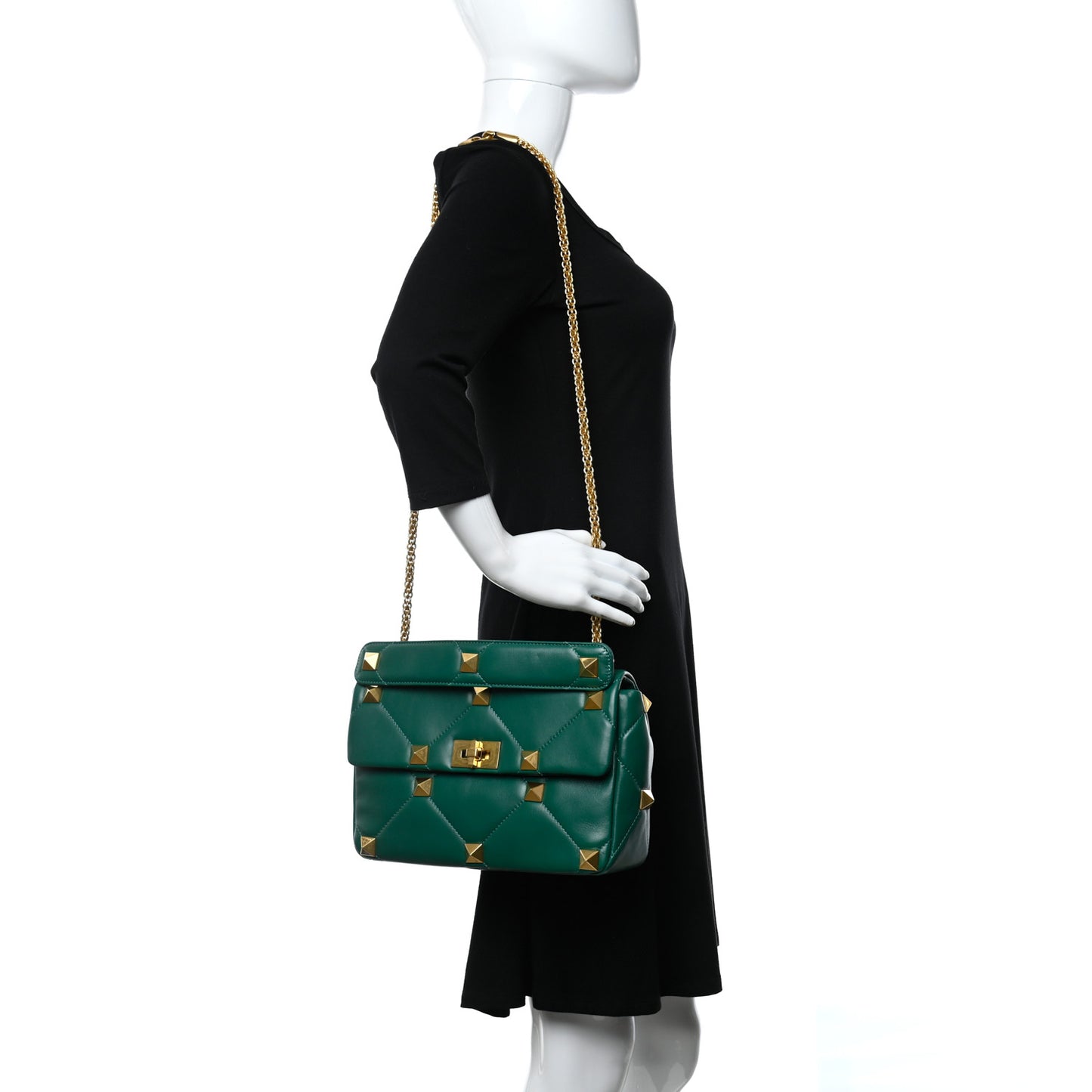 Nappa Large Roman Stud Shoulder Bag Jungle
