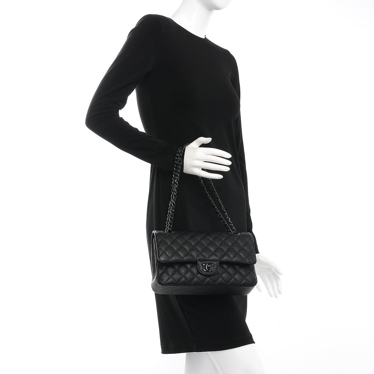 Crumpled Calfskin Quilted Medium Double Flap So Black