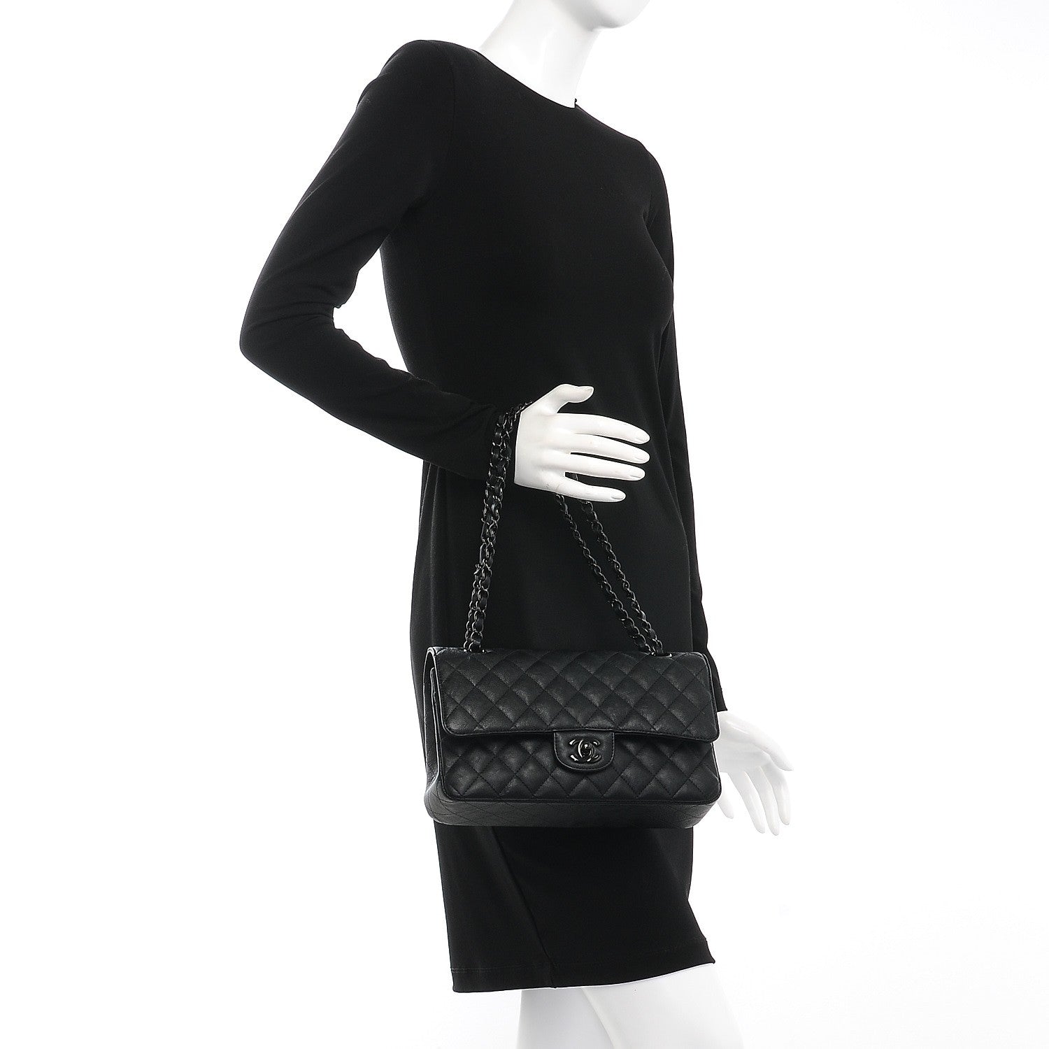 Chanel Crumpled Calfskin Quilted Medium Double Flap So Black 2 of 8
