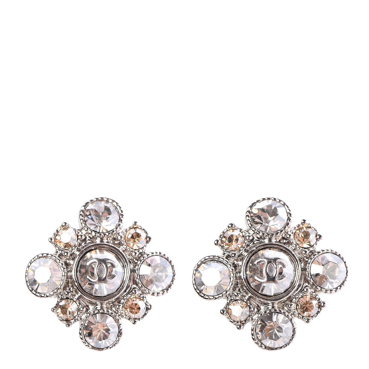 Chanel Crystal CC Earrings Silver 1 of 4