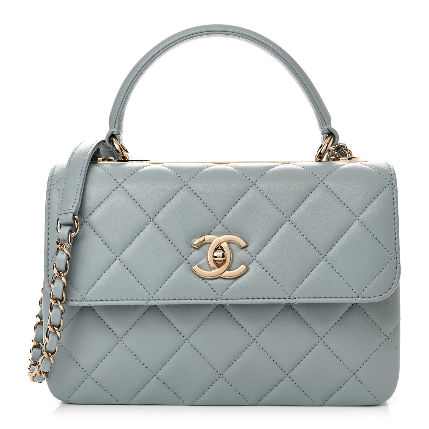 Lambskin Quilted Small Trendy CC Flap Dual Handle Bag Light Blue