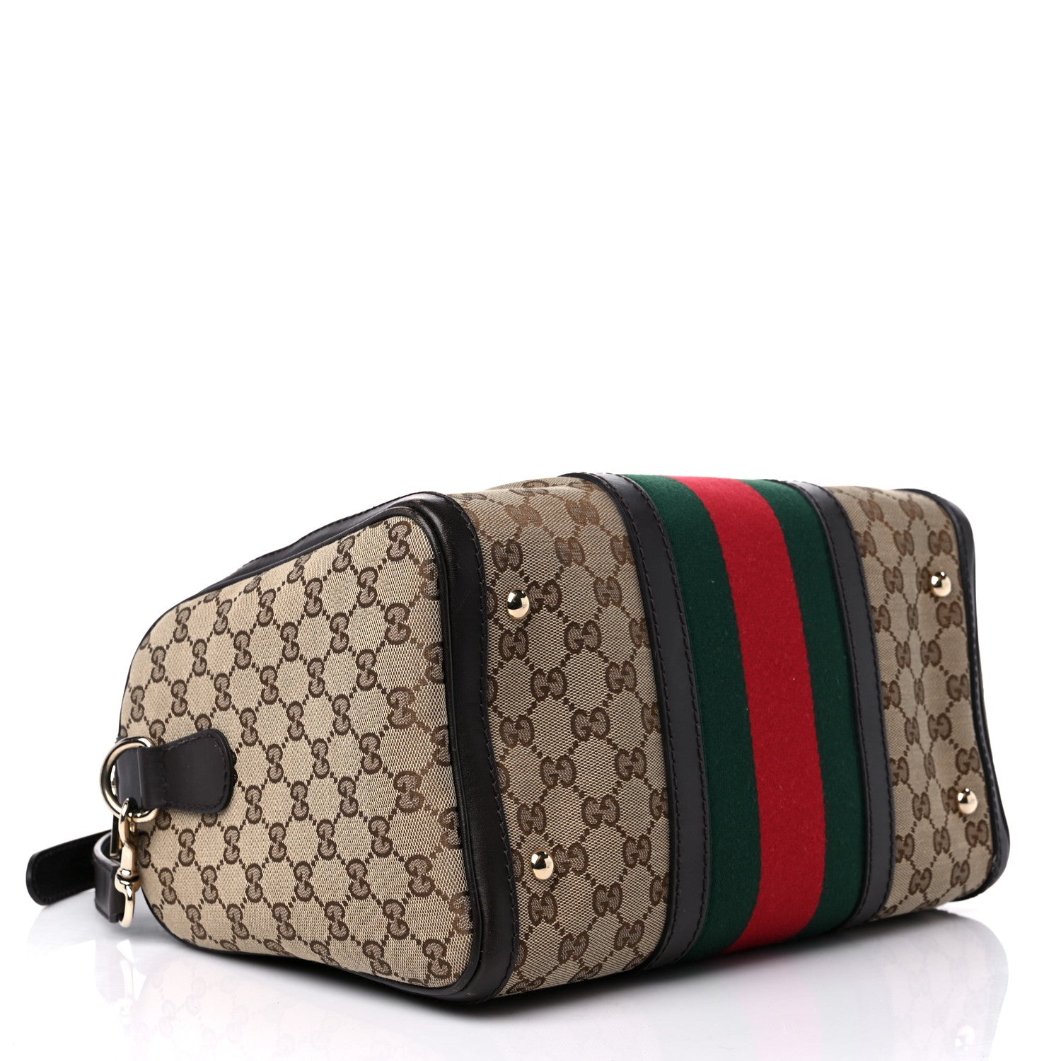 Gucci Monogram Selleria Calfskin Vintage Web Medium Boston Beige Ebony Cocoa 4 of 17