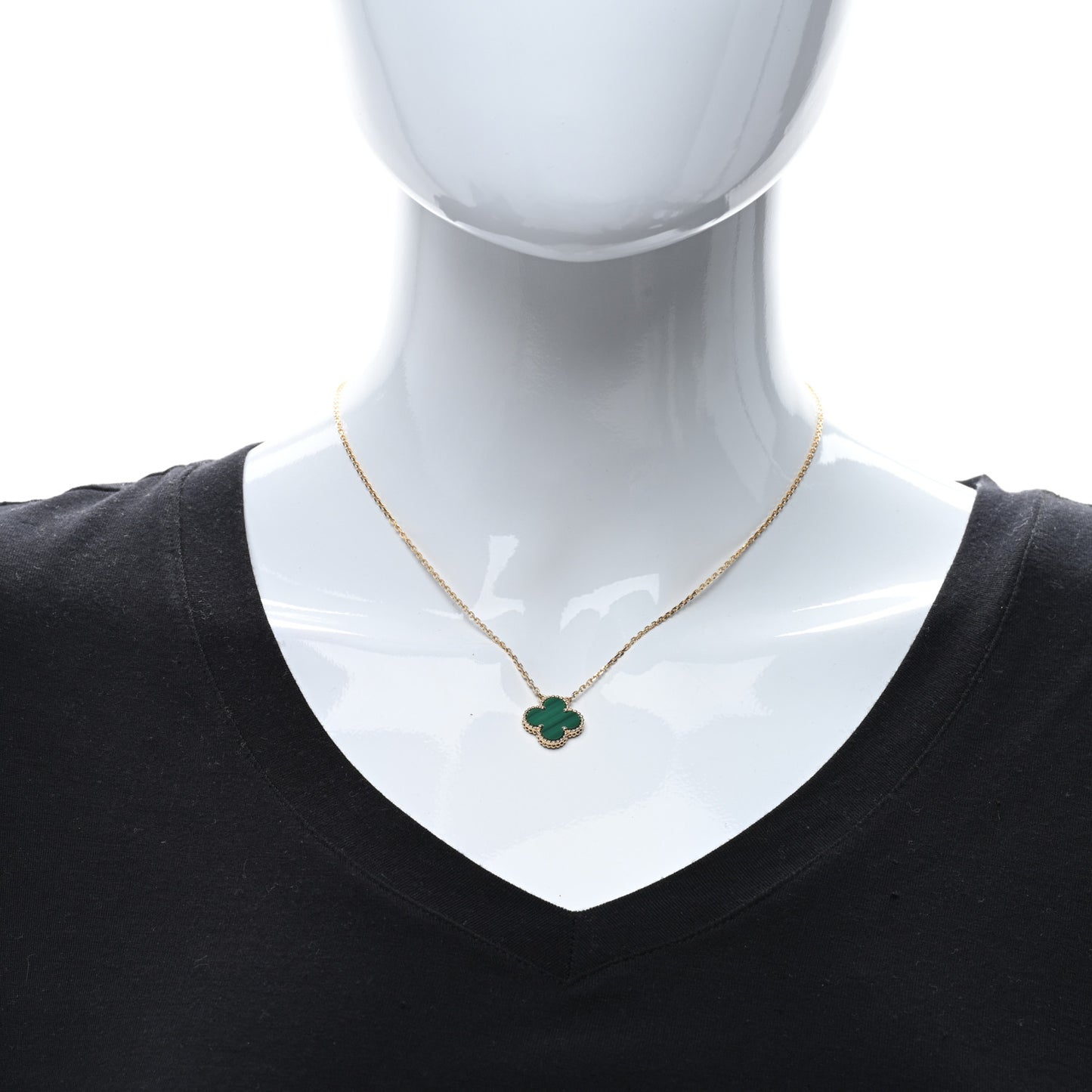 18K Yellow Gold Malachite Vintage Alhambra Pendant Necklace
