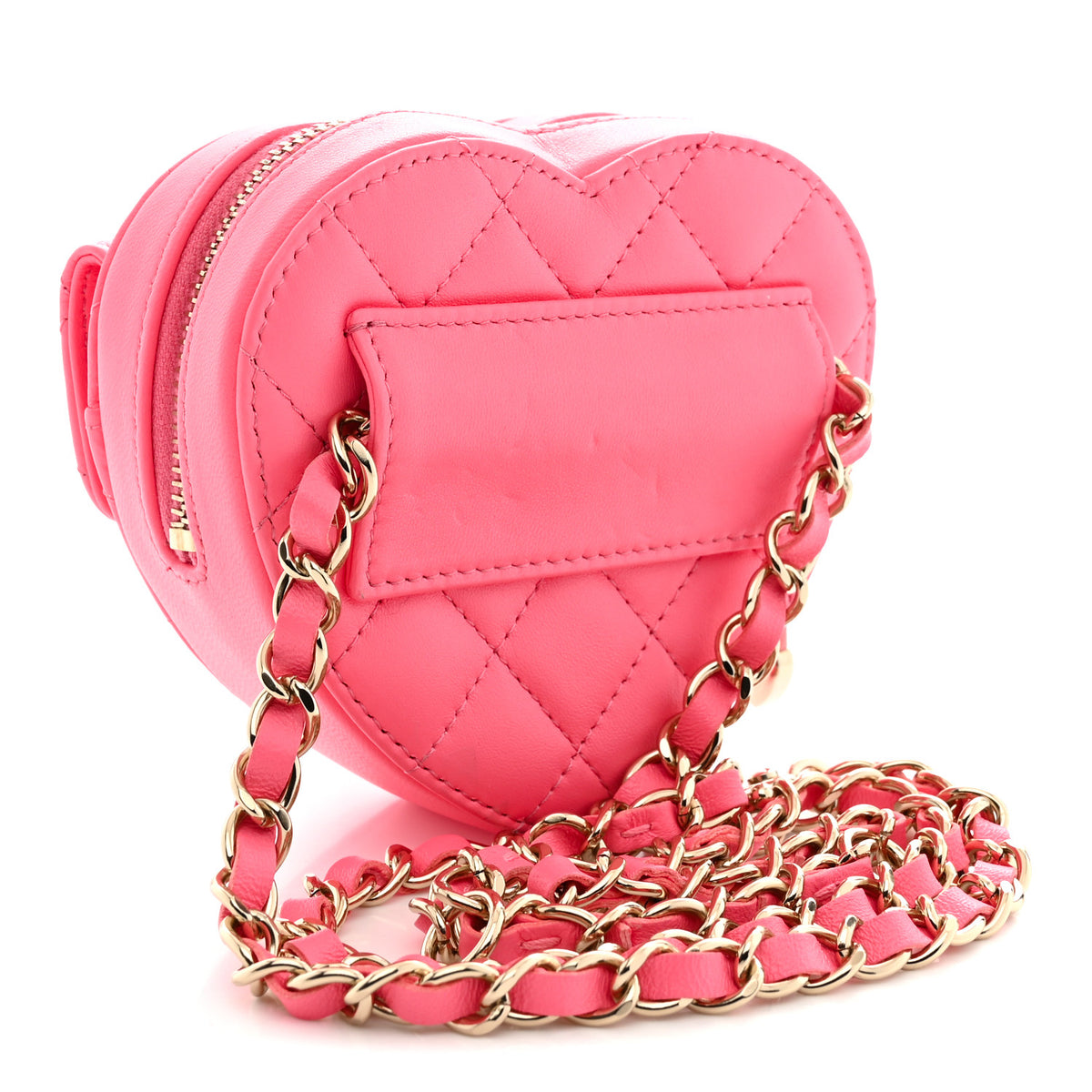 Lambskin Quilted CC In Love Heart Waist Belt Bag With Chain Pink