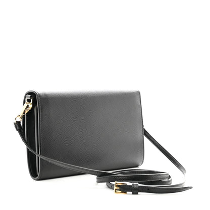 Prada Saffiano Wallet With Shoulder Strap Black 3 of 12