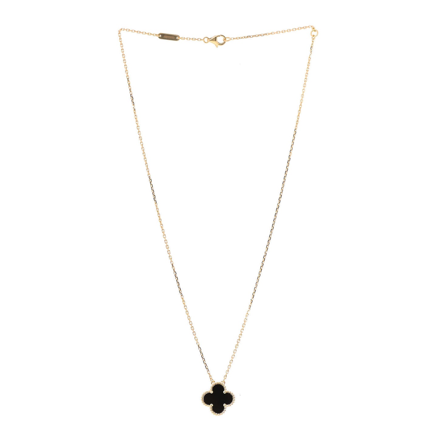 18K Yellow Gold Black Onyx Vintage Alhambra Pendant Necklace