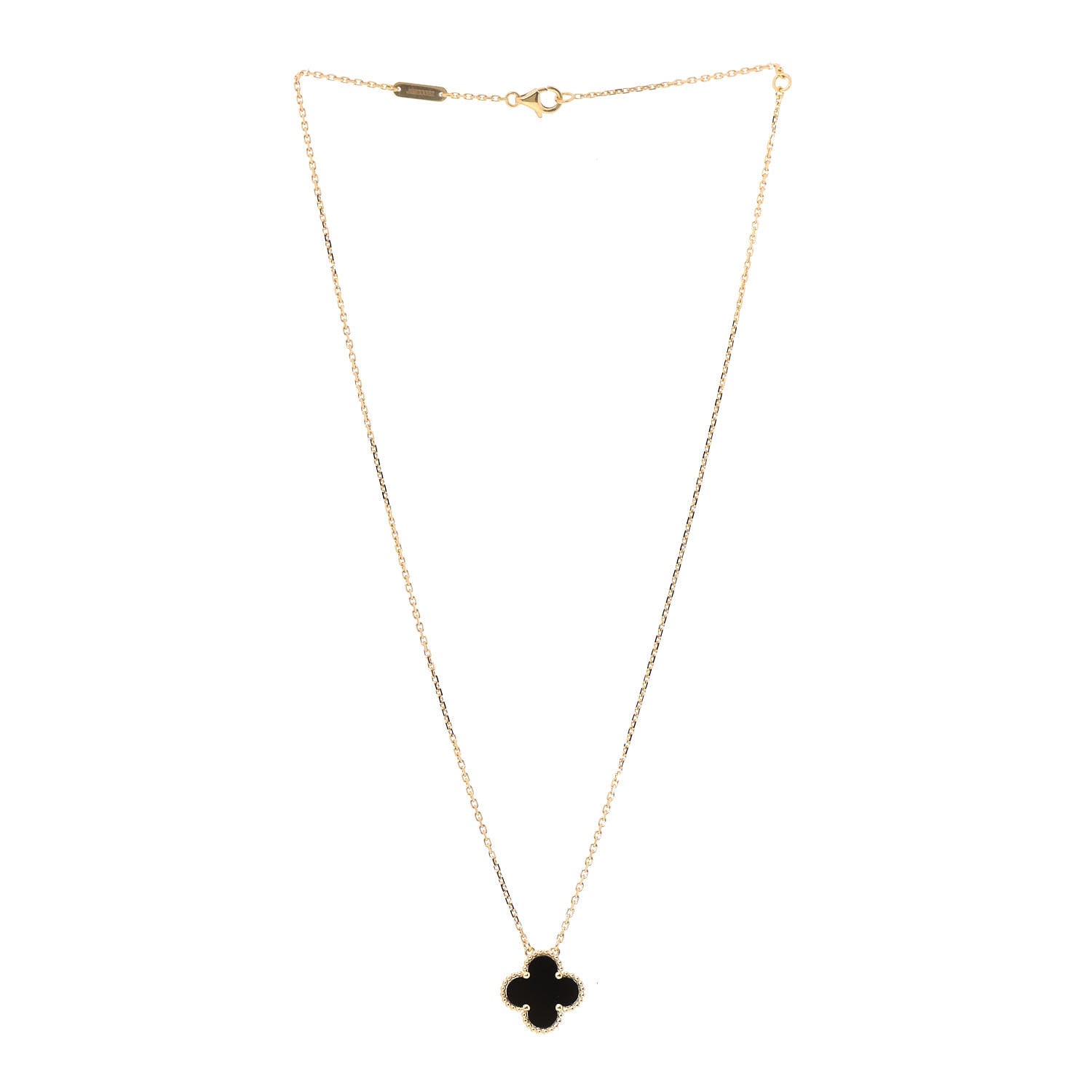 Van Cleef & Arpels 18K Yellow Gold Black Onyx Vintage Alhambra Pendant Necklace 3 of 6