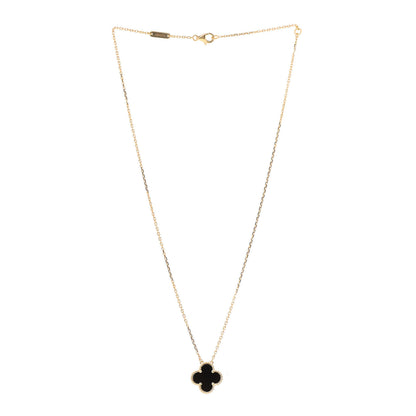 Van Cleef & Arpels 18K Yellow Gold Black Onyx Vintage Alhambra Pendant Necklace 3 of 6