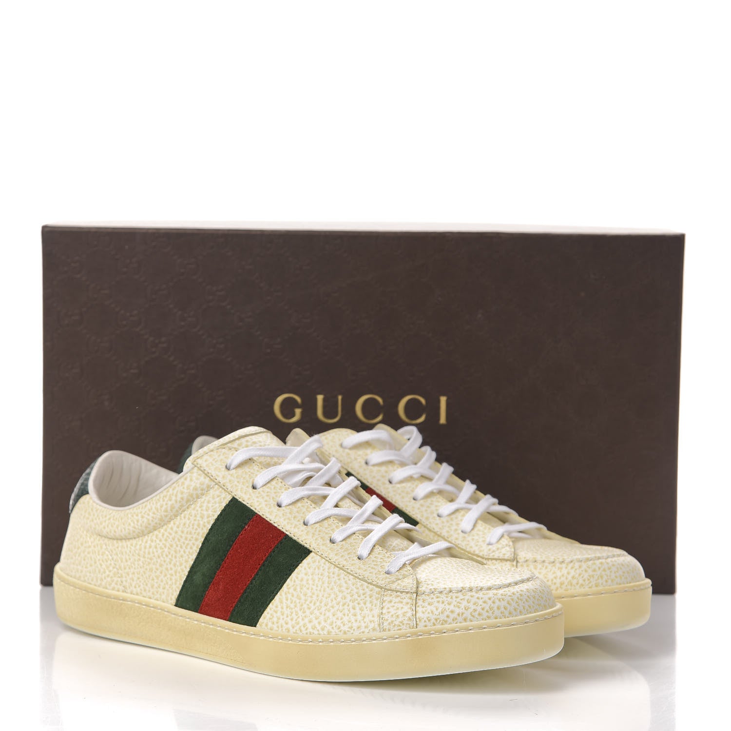 Gucci Grained Calfskin Ayers Mens Ace Sneakers 9.5 White Verde Rosso 10 of 10