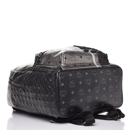 MCM Metallic Visetos Calfskin Medium Studded Munich Lion Stark Backpack Silver Black 5 of 28