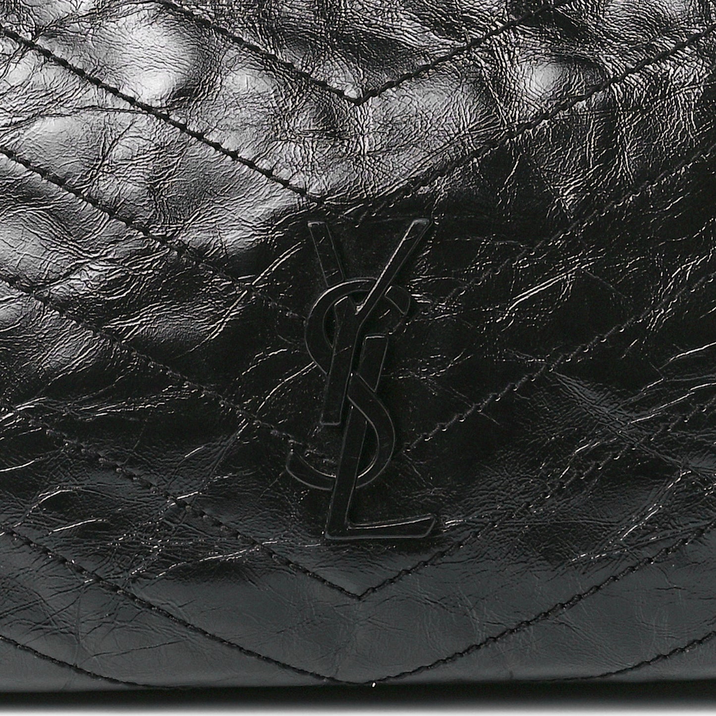Crinkled Calfskin Matelasse Monogram Niki Shoulder Bag Black